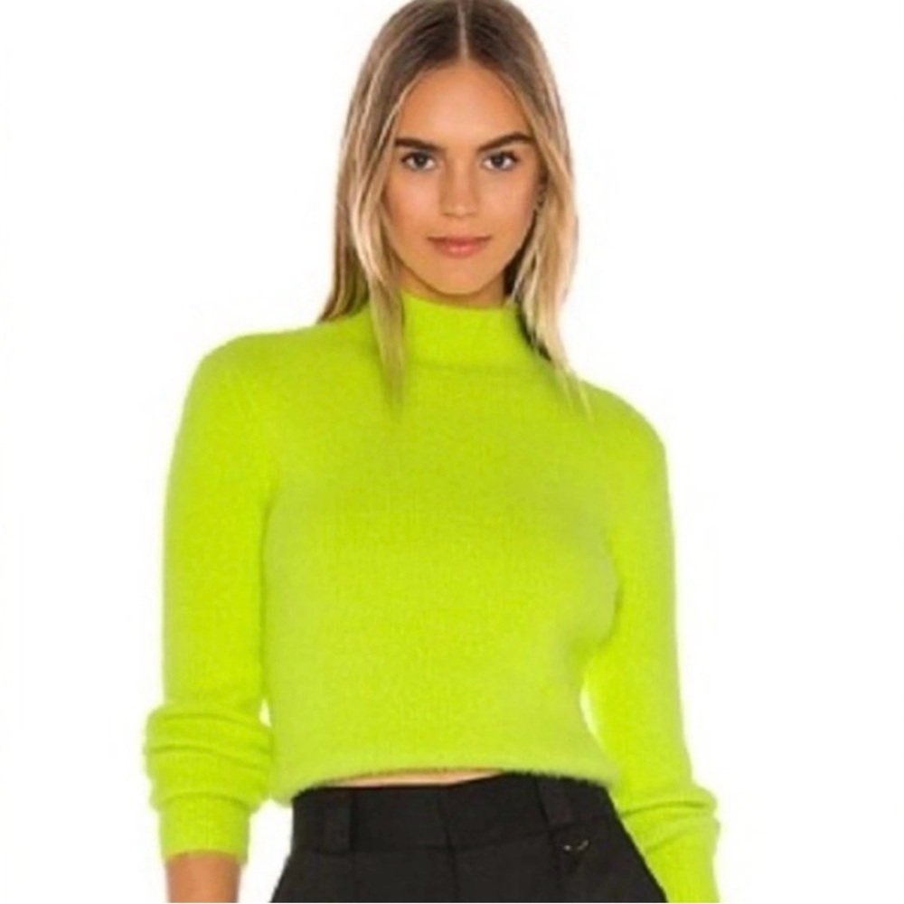 Anthropologie Lime Green Mock Neck Fuzzy Ribbed Sweater Women’s Size Medium